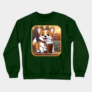 happy corgi dog with a root beer float Crewneck Sweatshirt